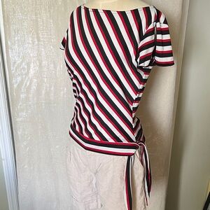 A. Byer Red, Black & White Striped Short-Sleeve Tie-Hem Top